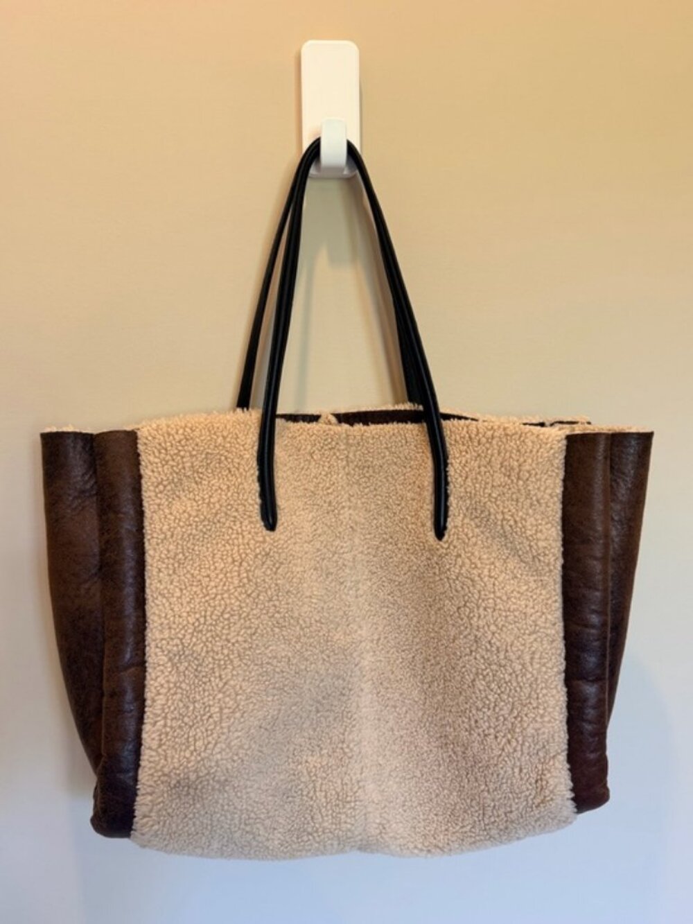 Zara Faux Shearling Tote Bag Brown Medium
